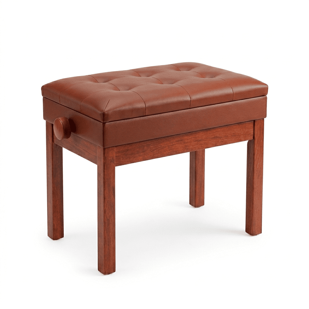 Adjustable Wooden Piano Bench Stool with Sheet Music Storage Brown