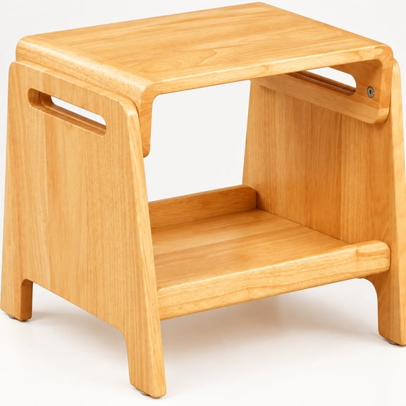 Adjustable Wooden Sit & Step Stool for Kids, Storage Shelf, 2-in-1 Chair