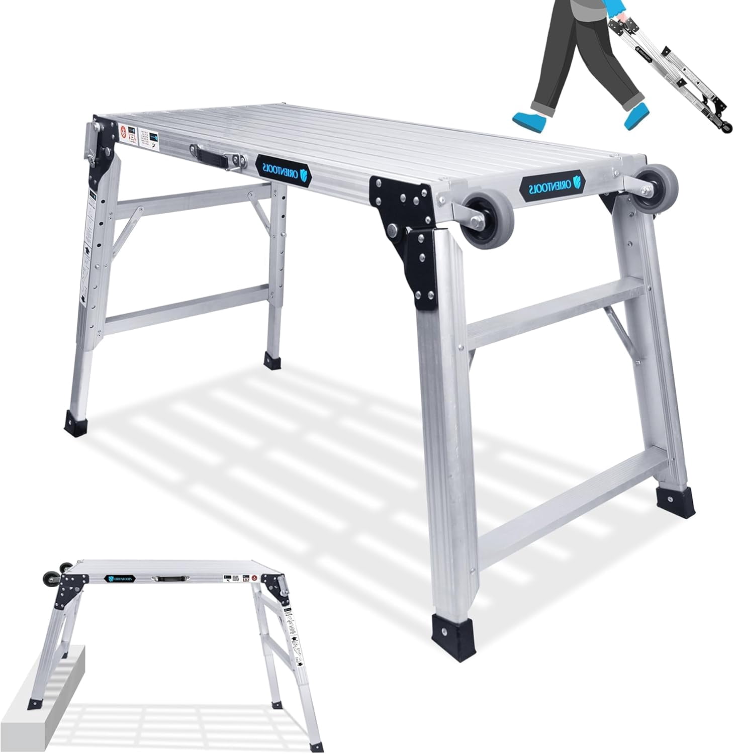 Adjustable Work Platform X Portable Folding Aluminum Step Ladder ...