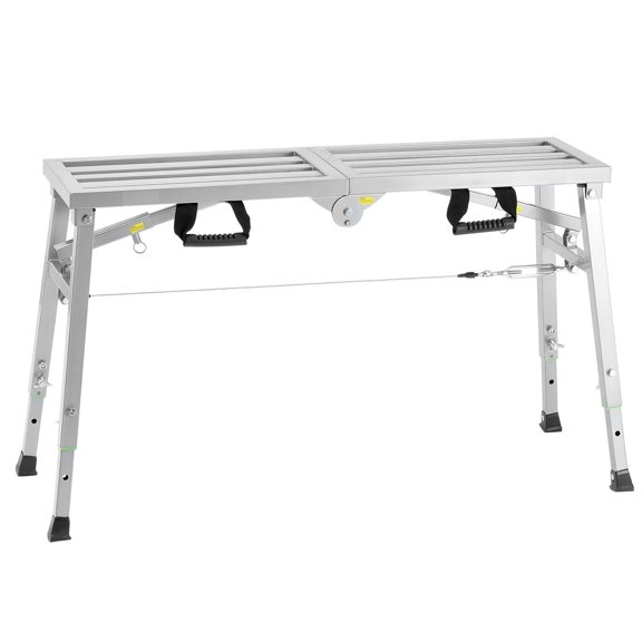 Adjustable Work Platform with 3 Heights, Foldable Steel Step Ladder Scaffolding, 400lbs Capacity Drywall Bench for Painting Cleaning
