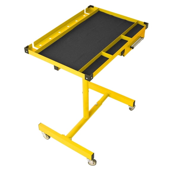 Adjustable Work Table with Drawer - 34-47.75" Height, Mobile Workbench, Steel Frame, Rubber Bumpers - Garage, Workshop, Home Office