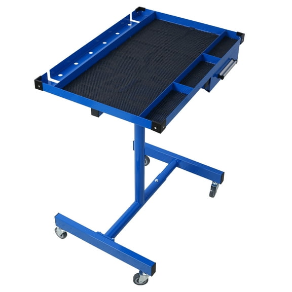 Adjustable Work Table with Drawer - Garage & DIY - 220lb Capacity - Portable Steel Workbench with Casters - Blue