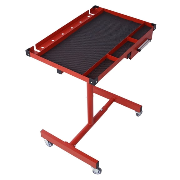 Adjustable Work Table with Drawer - Garage & Repair Shop - 4 Swivel Casters - 220lb Capacity - Heavy Duty Steel - Red