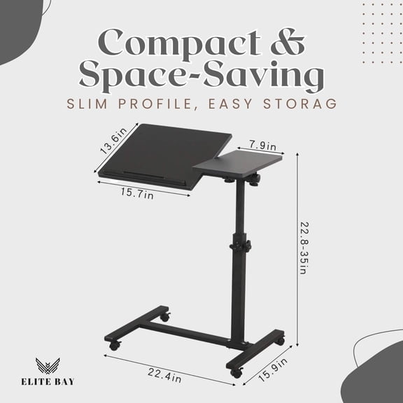 Adjustable Work-from-Home Working Station Compact Mobile Desk with MDF Tabletop & Steel Frame | Height Adjustable 5890cm | Space-Saving Design | Black Finish | Ideal for Small Spaces Uses