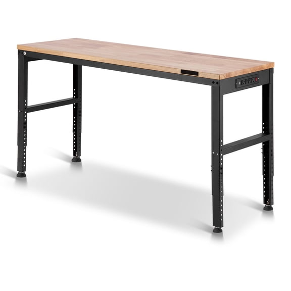 Adjustable Workbench,2000 lbs Capacity,61x20-"Heavy Duty Work Bench with 27.1-36"es Height Adjustment,Garage Workbench with Power Outlets,Suitable for Office,Garage,Workshop
