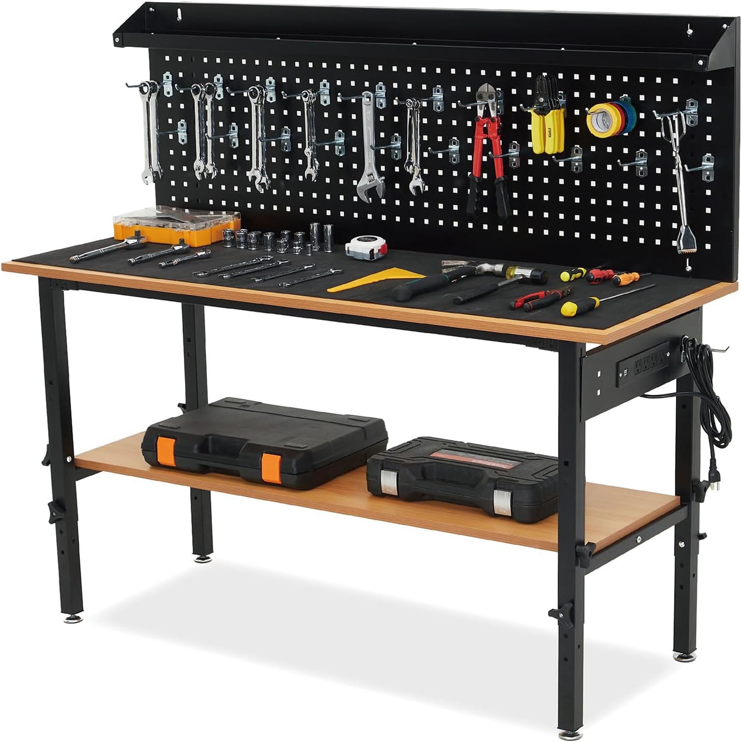 Adjustable Workbench, 60 Inch Work Bench with Power Outlet Wheels, 2200 ...