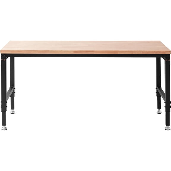 Adjustable Workbench 72", Garage Worktable with Wheels, 3000 LBS Capacity, Power Outlets, Hardwood Top & Storage, 28-39.5" Height, Home Office