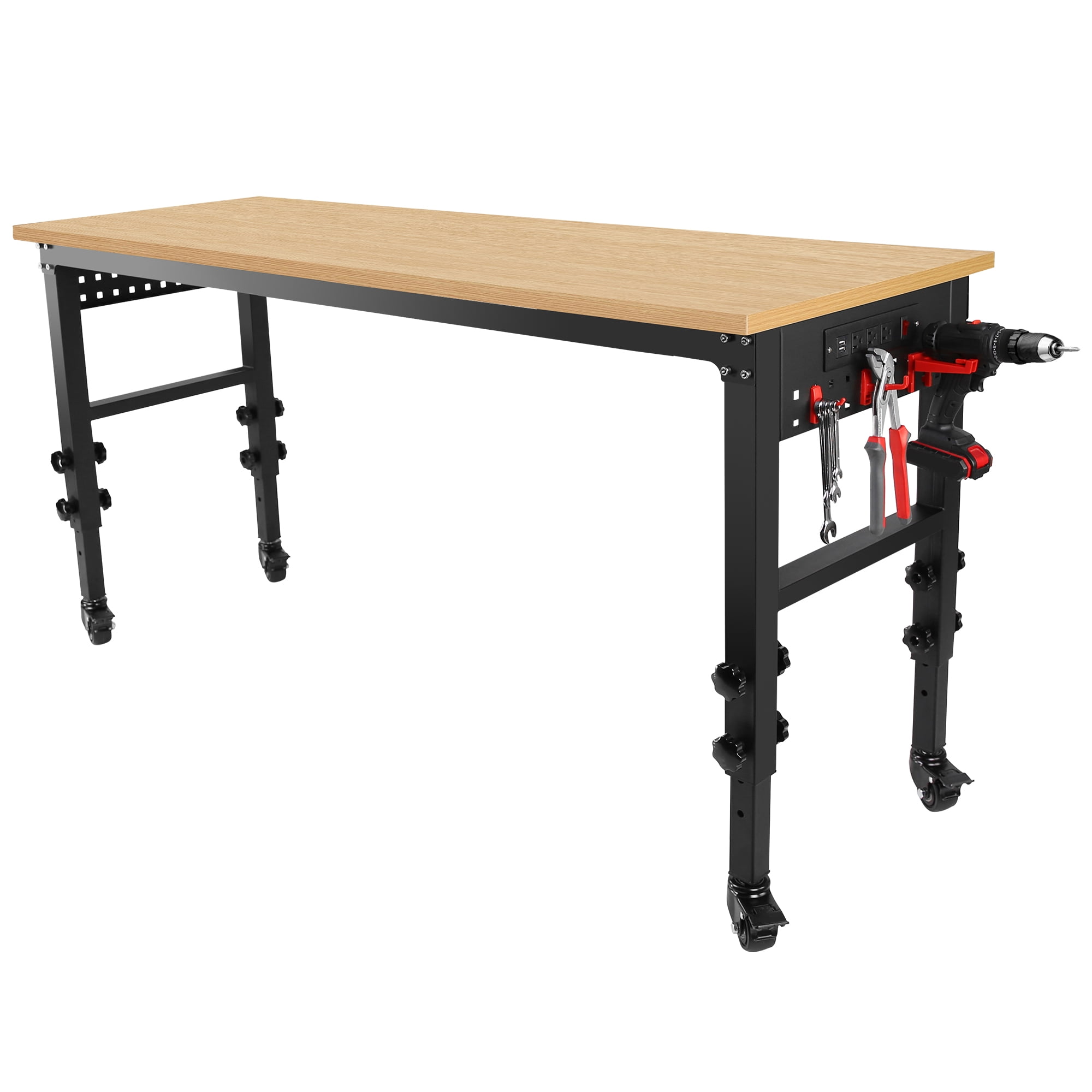 Adjustable Workbench, Rolling HeavyDuty Workstation With Power Outlets