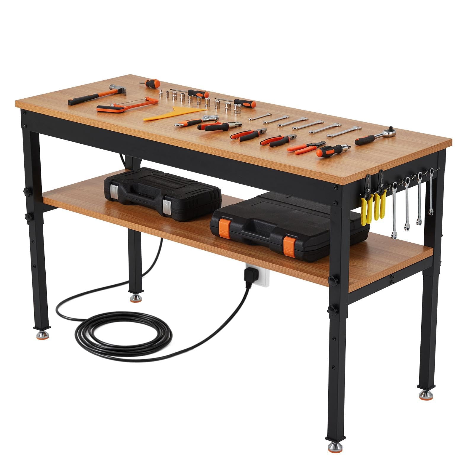 Shop Computer Work Bench Adjustable Workbench with Storage Shelf & Power Outlet – Heavy-Duty ...