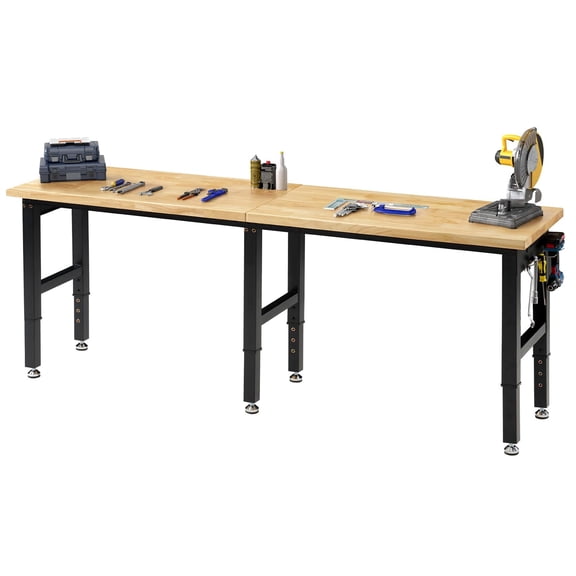 PLAUIN Adjustable Workbench with Power Outlets, 5000 lbs Capacity Rubber Wood Top for Garage, Laboratory
