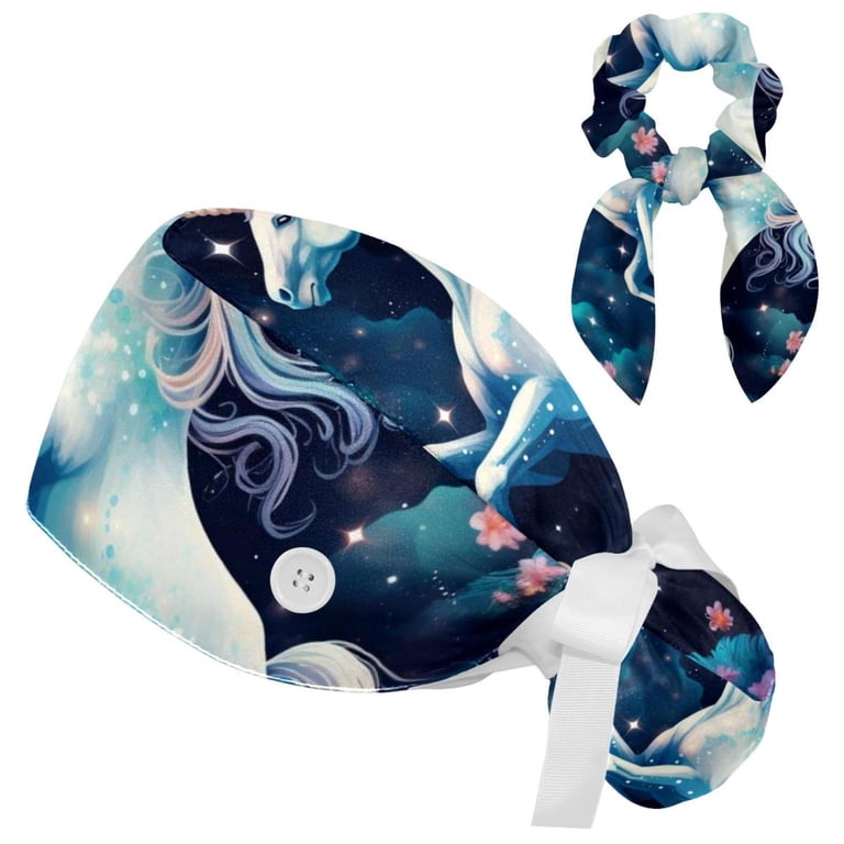 Adjustable Working Cap Starry Unicorn Bouffant Hat with 