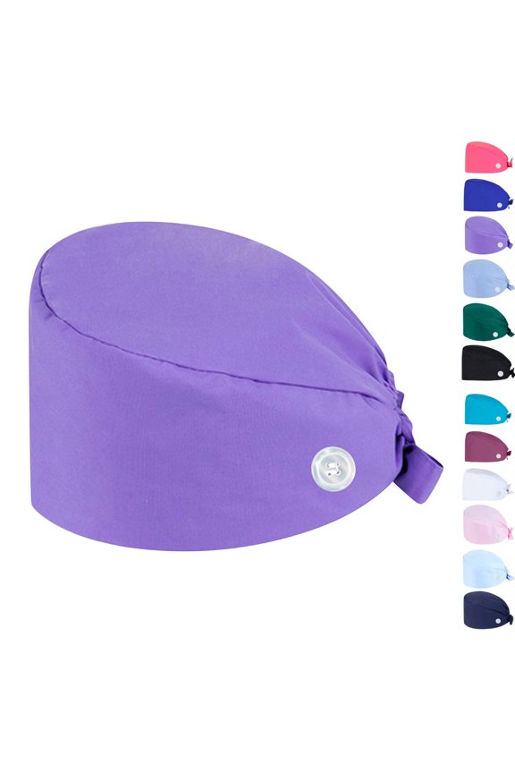 Adjustable Working Cap with Button, Cotton Working Hat Sweatband, Elastic Bandage Tie Back Hats for Women & Men Light Purple