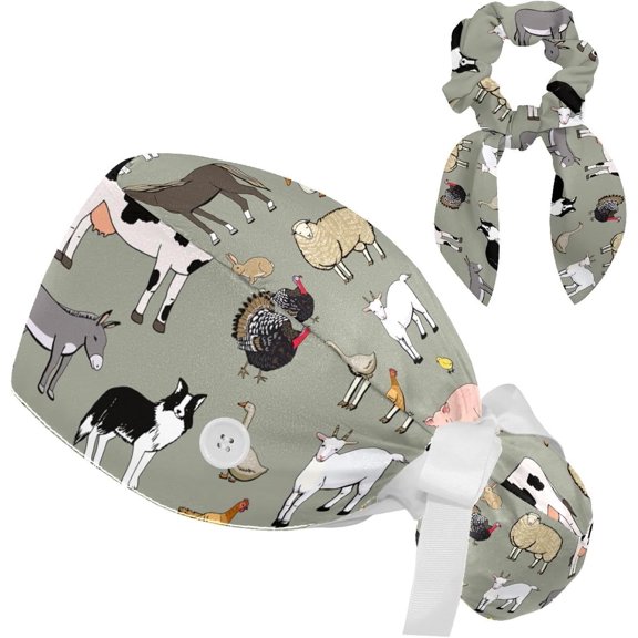 Adjustable Working Cap with Hair Ties Scrunchy with Ponytail Pocket Elastic Tie, Sunflower Black Pattern