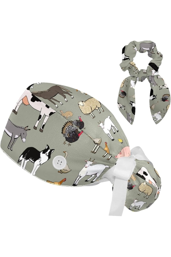 Adjustable Working Cap with Hair Ties Scrunchy with Ponytail Pocket Elastic Tie, Sunflower Black Pattern