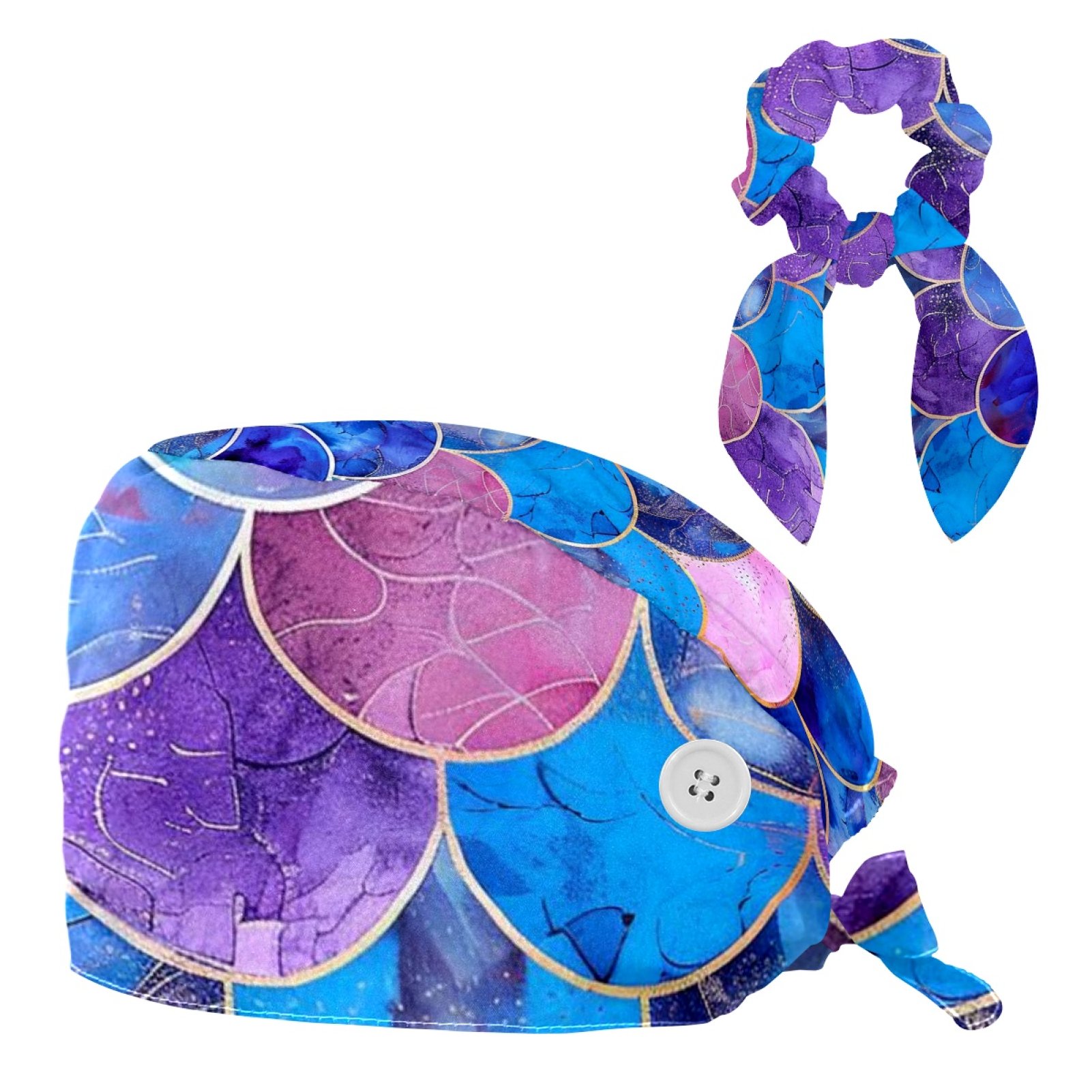 Adjustable Working Caps Bouffant Hat with Buttons Stretchy Band Tie