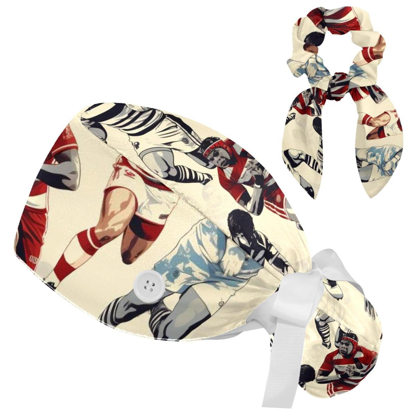 Adjustable Working Caps Rugby Football Bouffant Hat with Bow Hair