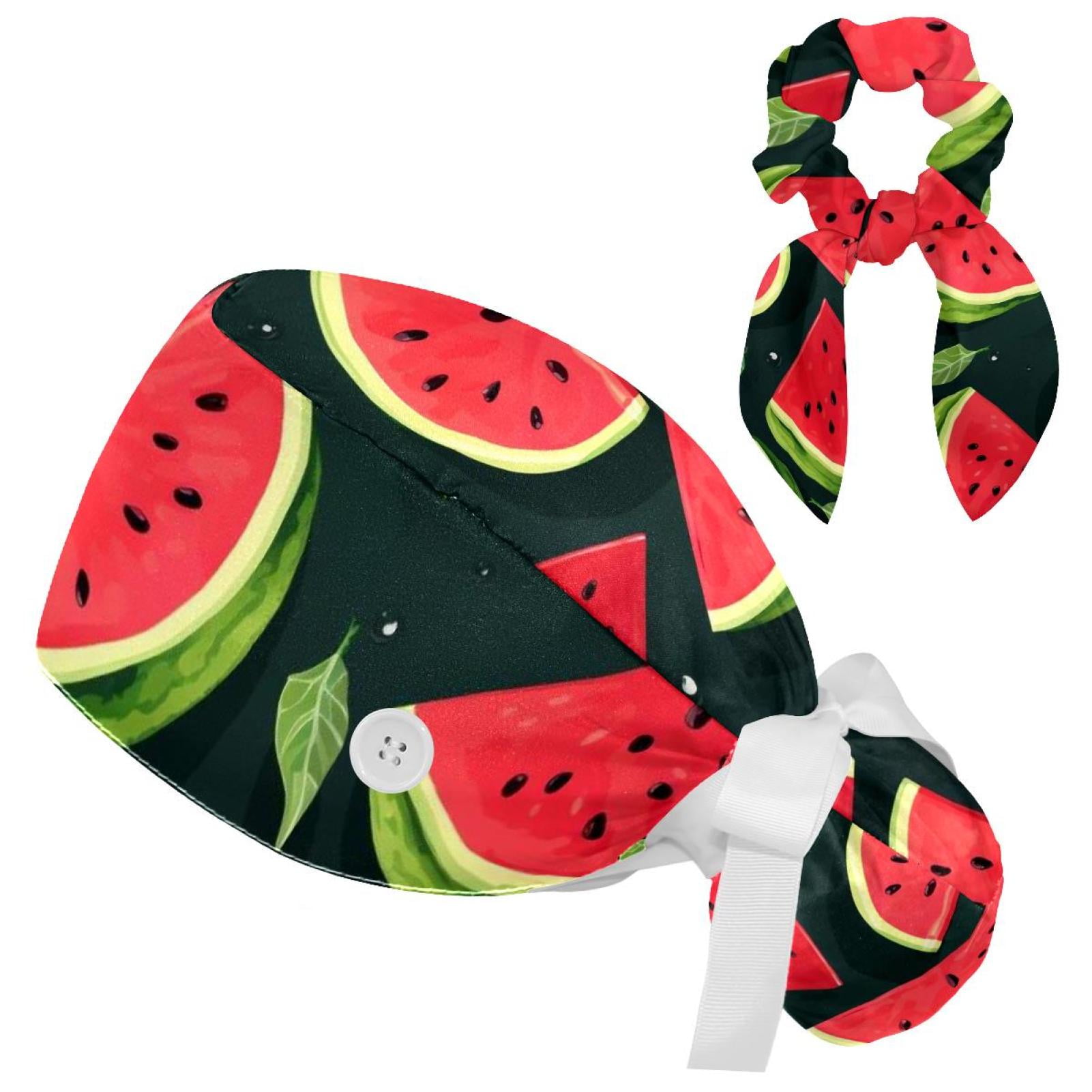 Adjustable Working Caps Watermelon Bouffant Hat with Bow Hair Matching