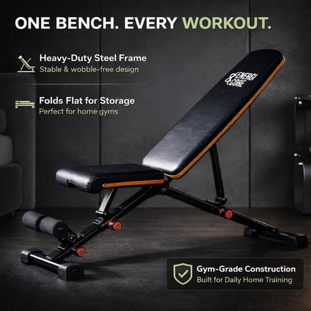 Adjustable Workout for Home Gym – Foldable Weight Incline Decline Flat for Full Body Strength Training | Compact Exercise for & Fitness Workouts by