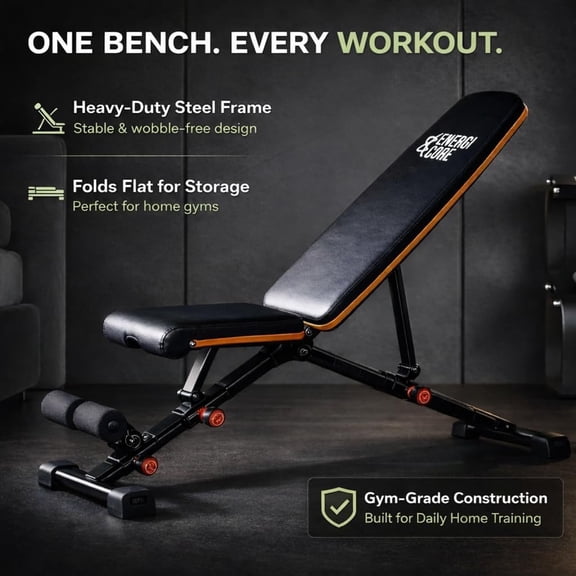 Adjustable Workout for Home Gym Foldable Weight Incline Decline Flat for Full Body Strength Training | Compact Exercise for & Fitness Workouts by