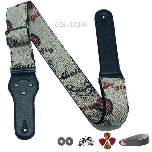 Adjustable Woven Guitar Strap Set with Picks & Strap Locks for Acoustic Electric & Bass Guitar, Ethnic Style Design