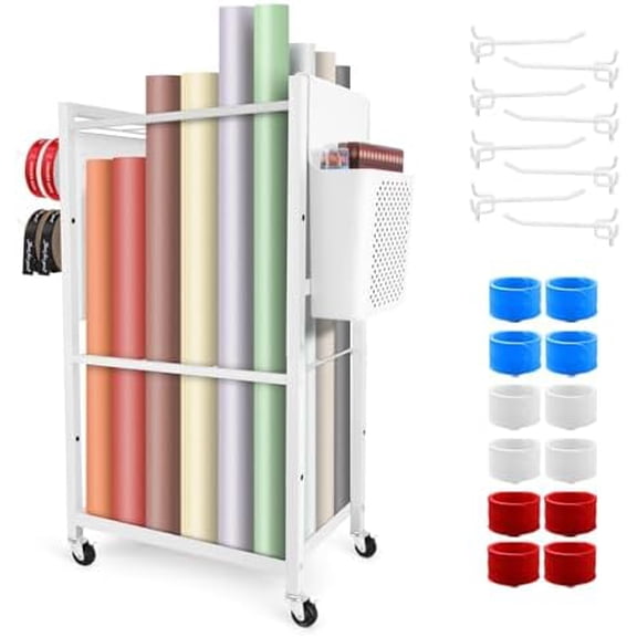 Adjustable Wrapping Paper Organizer Cart With 12Pcs Slap Bands, Rolling Wrapping Paper Storage,Gift Wrap, Blueprint Storage, Craft Organizers$$Home Decor, Kitchen, & Other