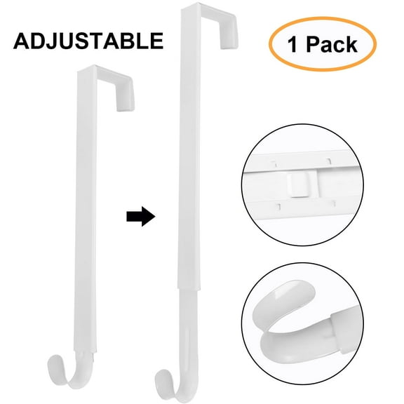 Adjustable Wreath Hanger - Metal Wreath Holder - Door Hook for Xmas Easter Spring Wreath - Front Door Hanger White