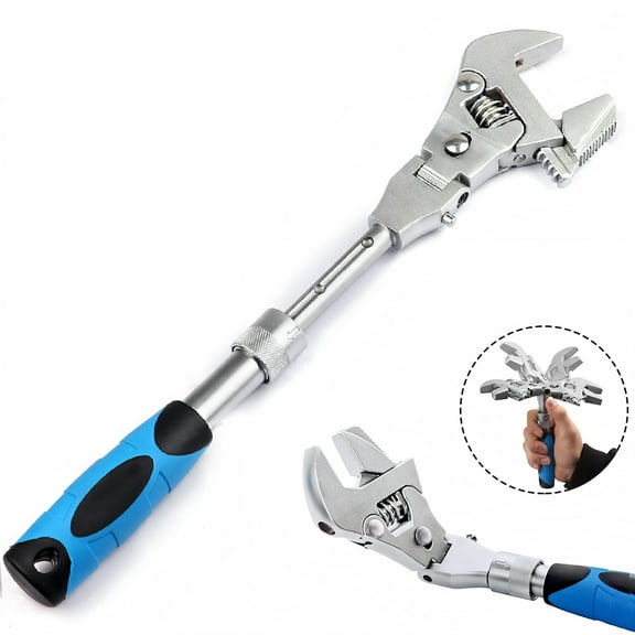 Adjustable Wrench, 10" to 12" Telescopic Extension Handle Ratchet Wrench Tool, 180 Degree Swivel Head Adjustable Wrench