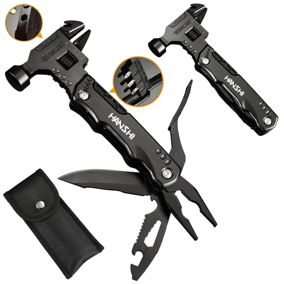 Adjustable Wrench Multitool Hammer for Survival,16 in 1 Multitools Pliers with Nylon Sheath,Pocket Multi Screwdriver Tool All in One Camping Accessories for Stocking Stuffers for Men