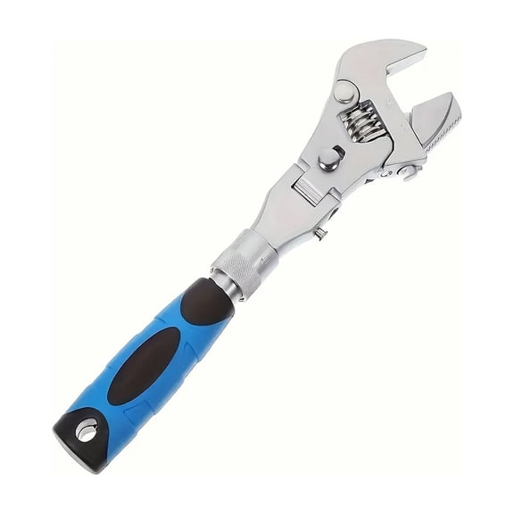 Adjustable Wrench with Ratcheting Flex Head, 10.4-12.4 in Wide Jaw Tool for Garage