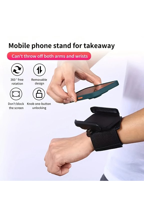 Adjustable Wrist Phone Mount, 360 Degree Rotatable, Universal Fit, Sports Armband for Live Streaming, Driving Navigation, 2.76 Inch Base, with 11.02 Inch