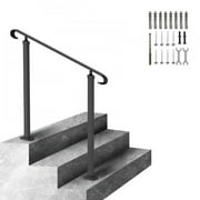 Adjustable Wrought Iron Handrail for Outdoor Steps, 2-3 Steps Flat Staircase Railing, Thickened Stair Railings for Porch, Deck