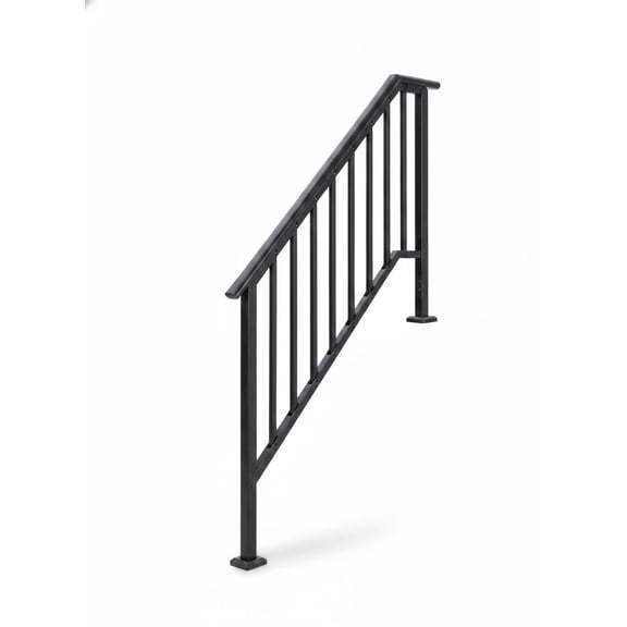 Adjustable Wrought Iron Stair Handrail Durable Safety Railing with Balusters Transitional Black 4 step 1 Pcs