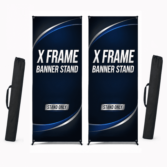 Adjustable X Frame Banner Stand 2 Pack, 24–31.5 x 63–72 Inch Stand Only Trade Show Display Stand, Portable Advertising Frame with Carrying Bag for Events & Exhibitions