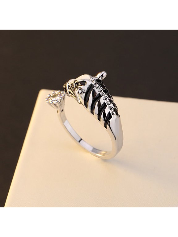 Adjustable Zebra Pattern Copper Ring With Gem Inlays For Women Engagement Wedding Anniversary Accessory For Weddings