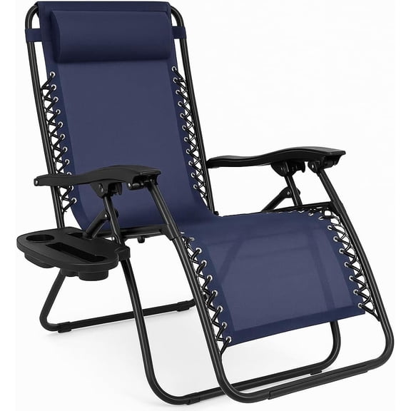 Adjustable Zero Gravity Lounge Chair with Steel Mesh Fabric: Reclining Lawn Chair Featuring Comfort Pillow, Cup Holder Tray, and Customizable Recline Positions