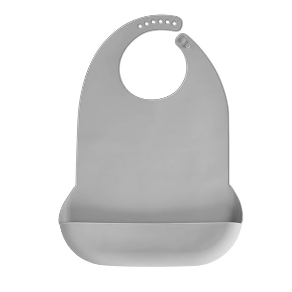 Adjustable bib with food collection bag, comfortable and easy to clean silicone bib, easy-to-use button closureGray