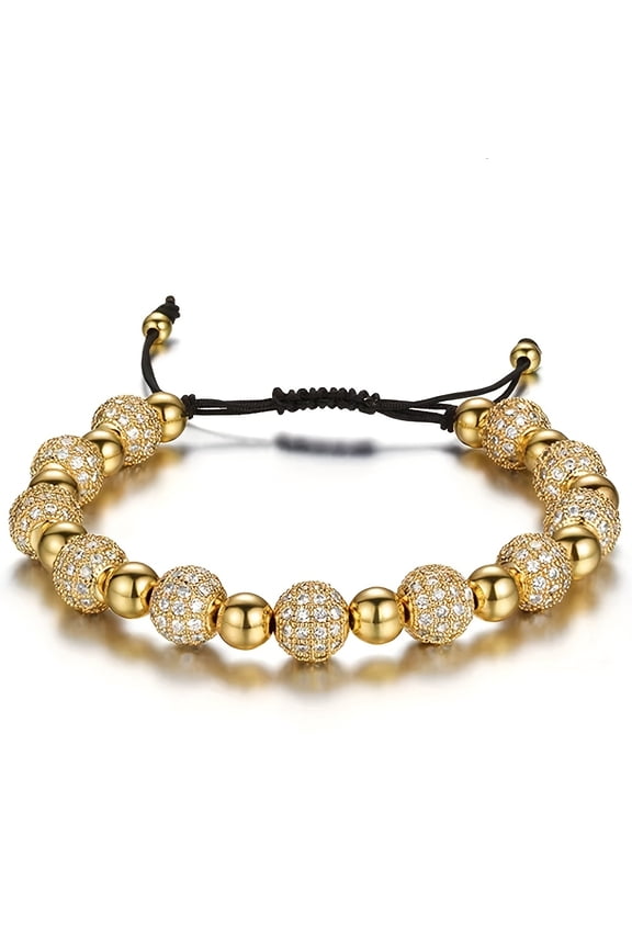 Adjustable braided bracelet with gold beads and black ropes for luxury accessories for men and women, suitable for daily dress or special occasions,Gold