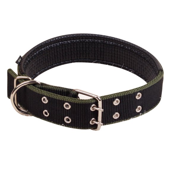 Adjustable double thick heavy duty nylon military dog collar with metal D ring and clasp ring