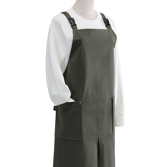 Adjustable dual pocket solid color Korean Japanese style minimalist canvas apron with adjustable shoulder straps
