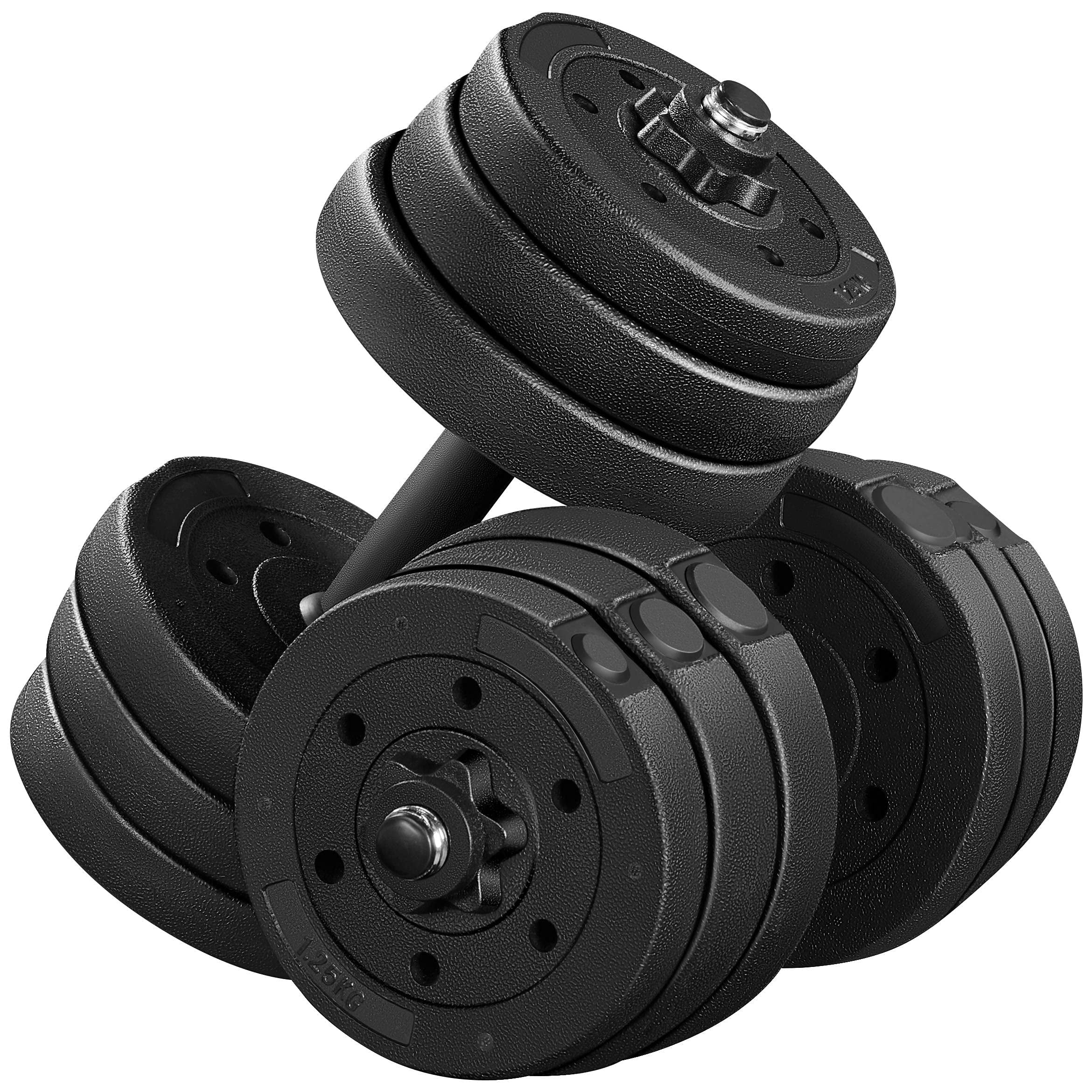 Adjustable dumbbell set for home gym, spinlock collars dumbbells for strength training, full body workout equipment for men and women, black