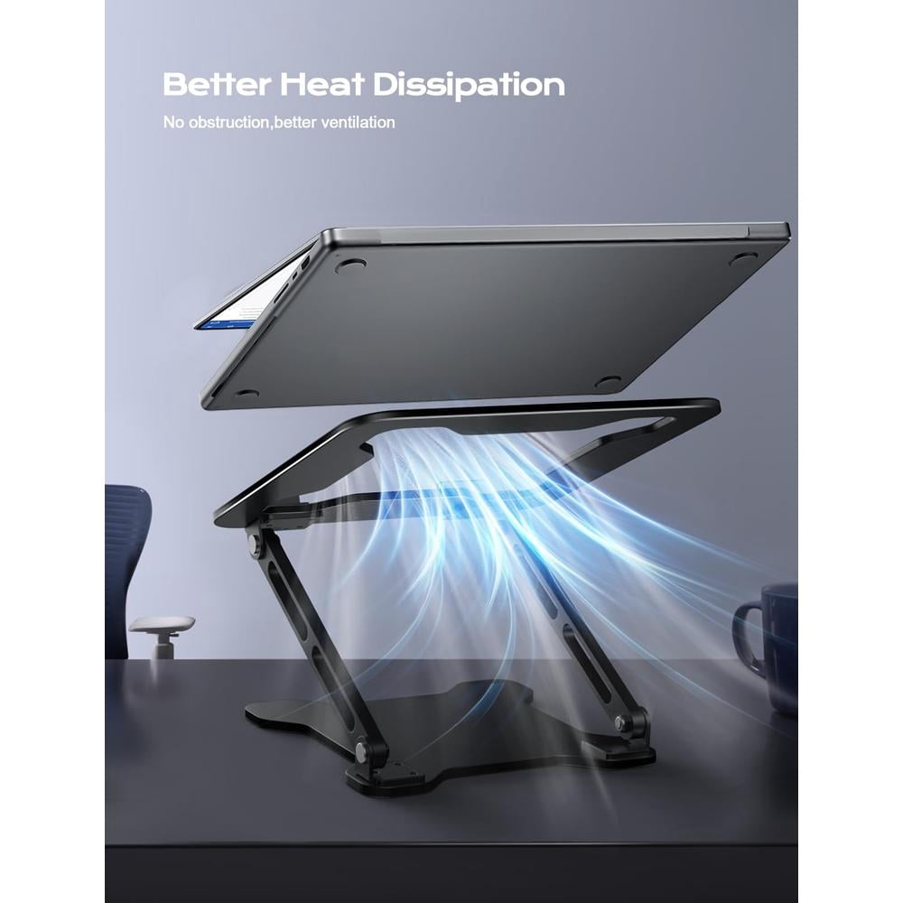 Adjustable ergonomic laptop stand with 360 ° rotating base and folding design - sturdy metal structure, 360 ° angle adjustment