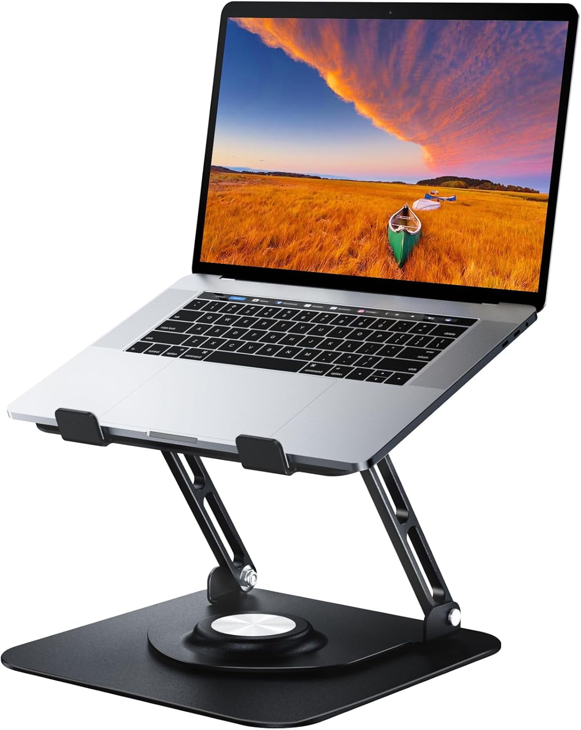 Adjustable ergonomic laptop stand with 360 ° rotating base and folding design - sturdy metal structure, 360 ° angle adjustment