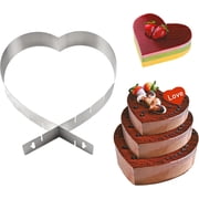 Adjustable heart-shaped cake ring mold, expandable from 5.5 to 11 inches, for making layered cakes, patterned cakes, biscuits, and pastries. Height 2 in.