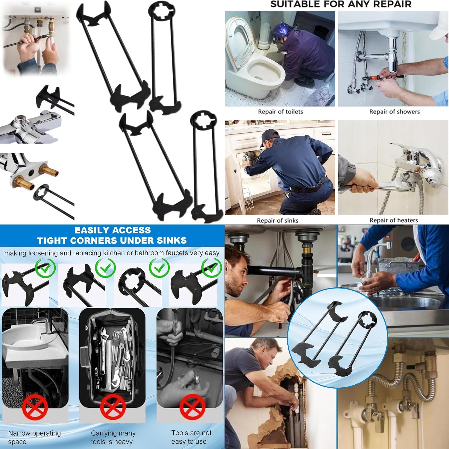 Adjustable heavy duty and professional plumbers wrench set with 7