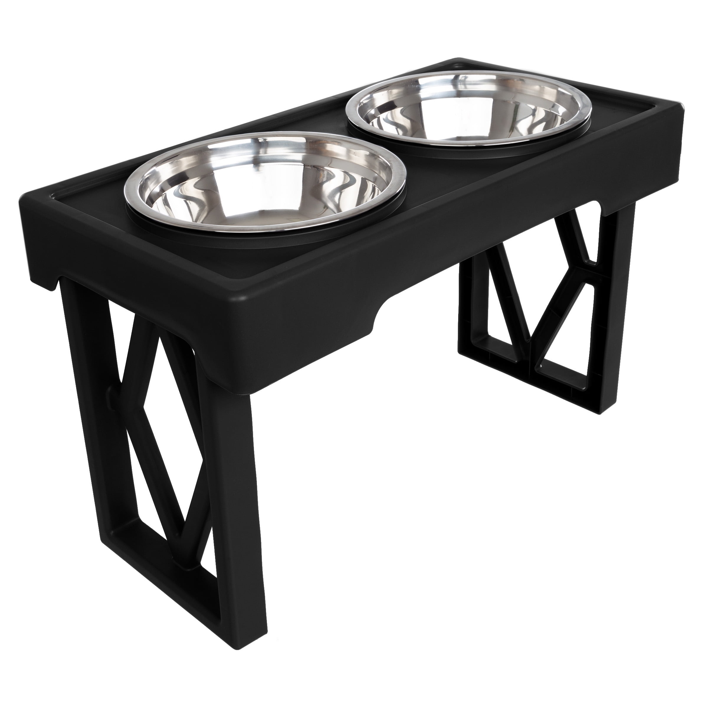 Black Elevated Dog Feeding Station with Stainless Steel Bowls