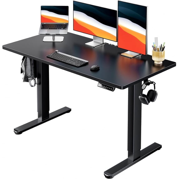 Adjustable height computer desk with 4 height memory settings, suitable for home office use, black