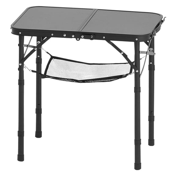 Adjustable height folding camping table, lightweight aluminum MDF table with handle, outdoor picnic barbecue side table 24x16 inches black