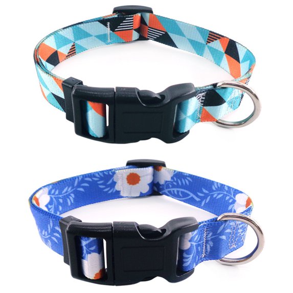 Adjustable pet collar Heat transfer printed dog collar for medium size Blue daisy+small fresh geometry