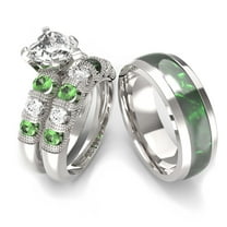 Wedding Ring Sets His And Hers Couples Women 925 Sterling Silver Green Moissanite Man Titanium Wedding Bands