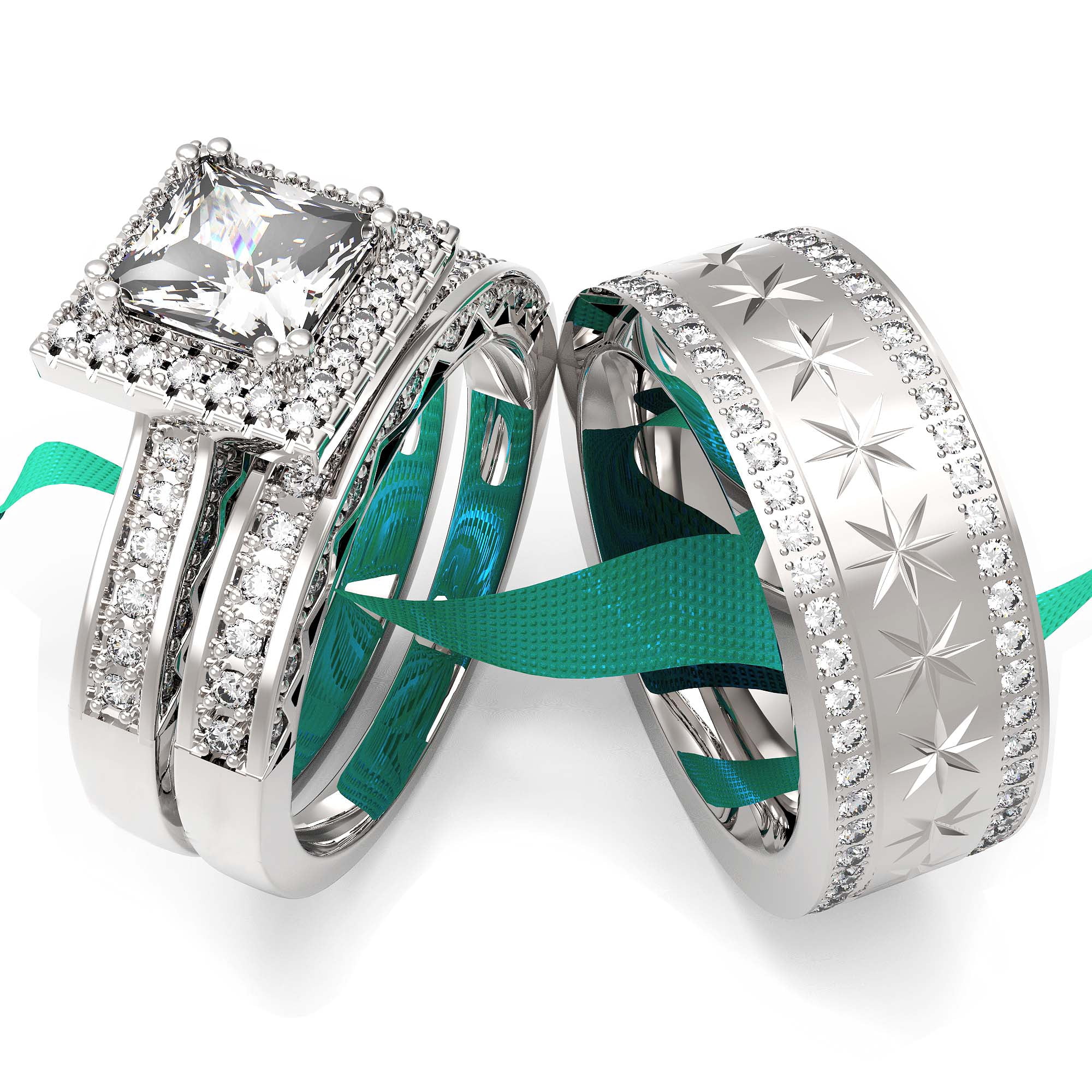 Adjustable size Wedding Ring Sets His And Hers Couples Women 925 ...